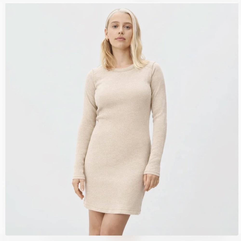 Everlane Ribbed Neutral Classic Minimalist Stretchy Mini Dress Beige Size Medium